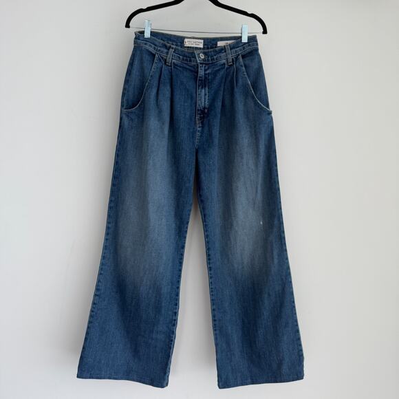 Nili Lotan Floran Jeans Womens 30 Wide Leg Pleated High Rise Flare Denim Trouser - Picture 1 of 11